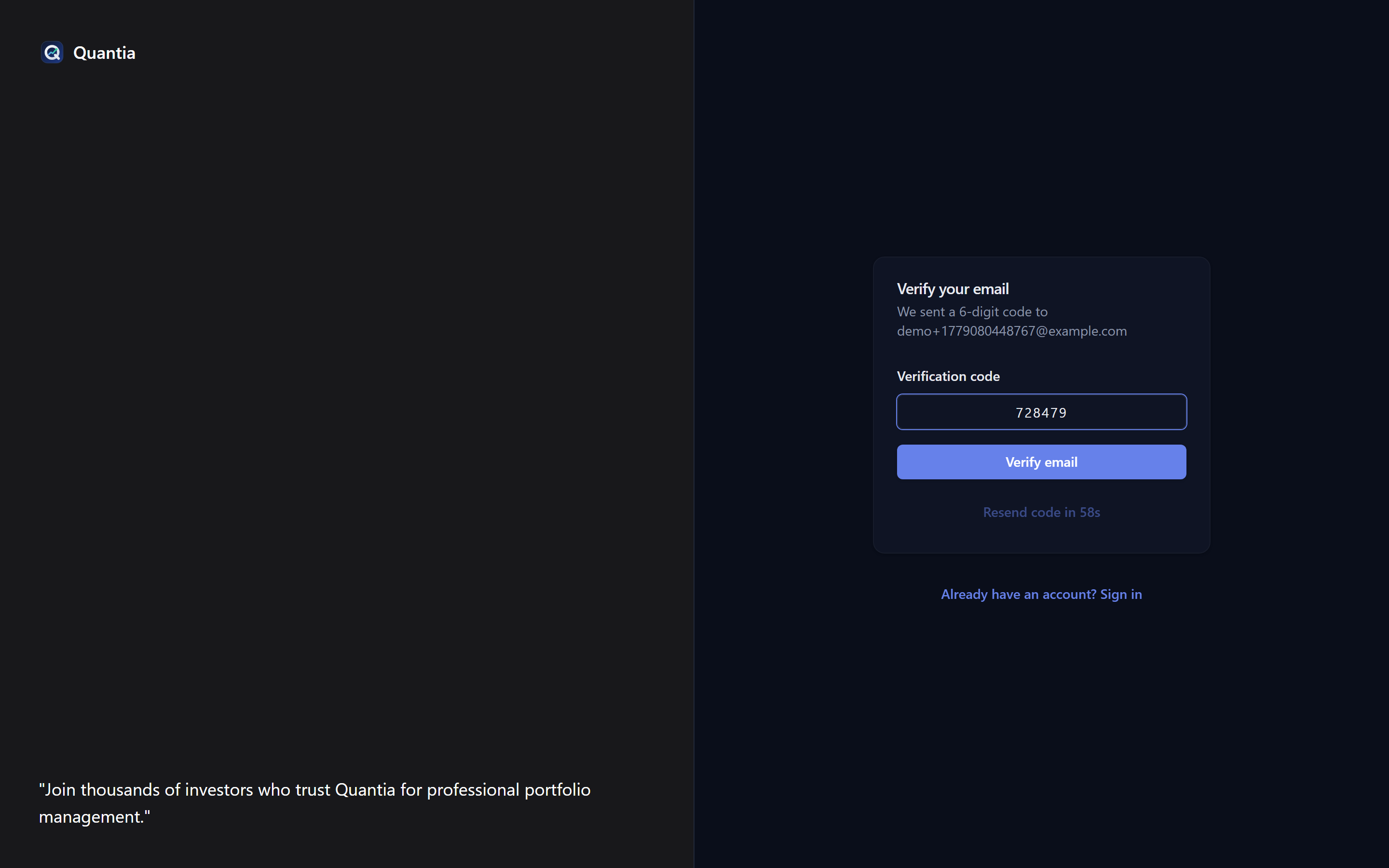 Email verification step