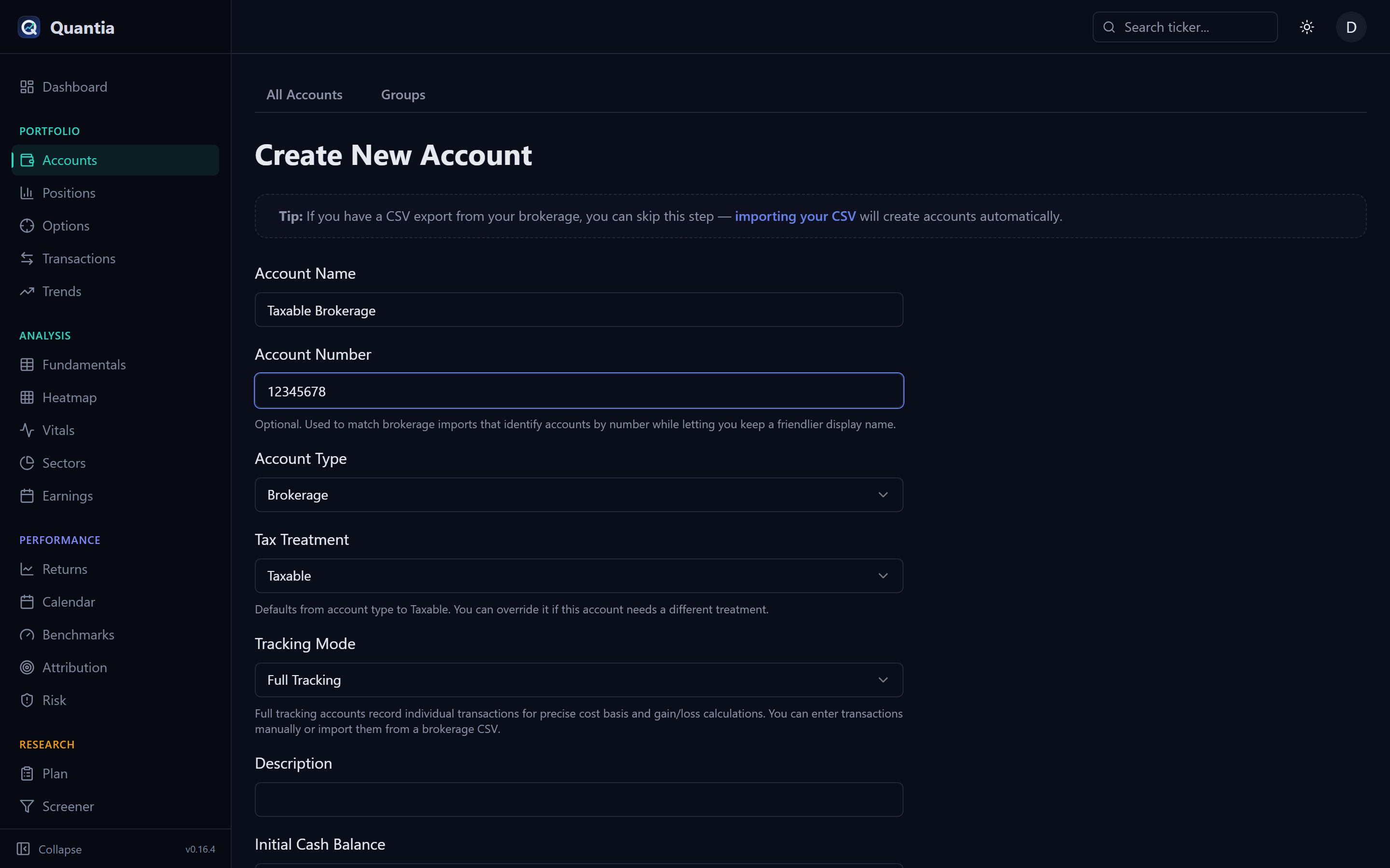 New account form