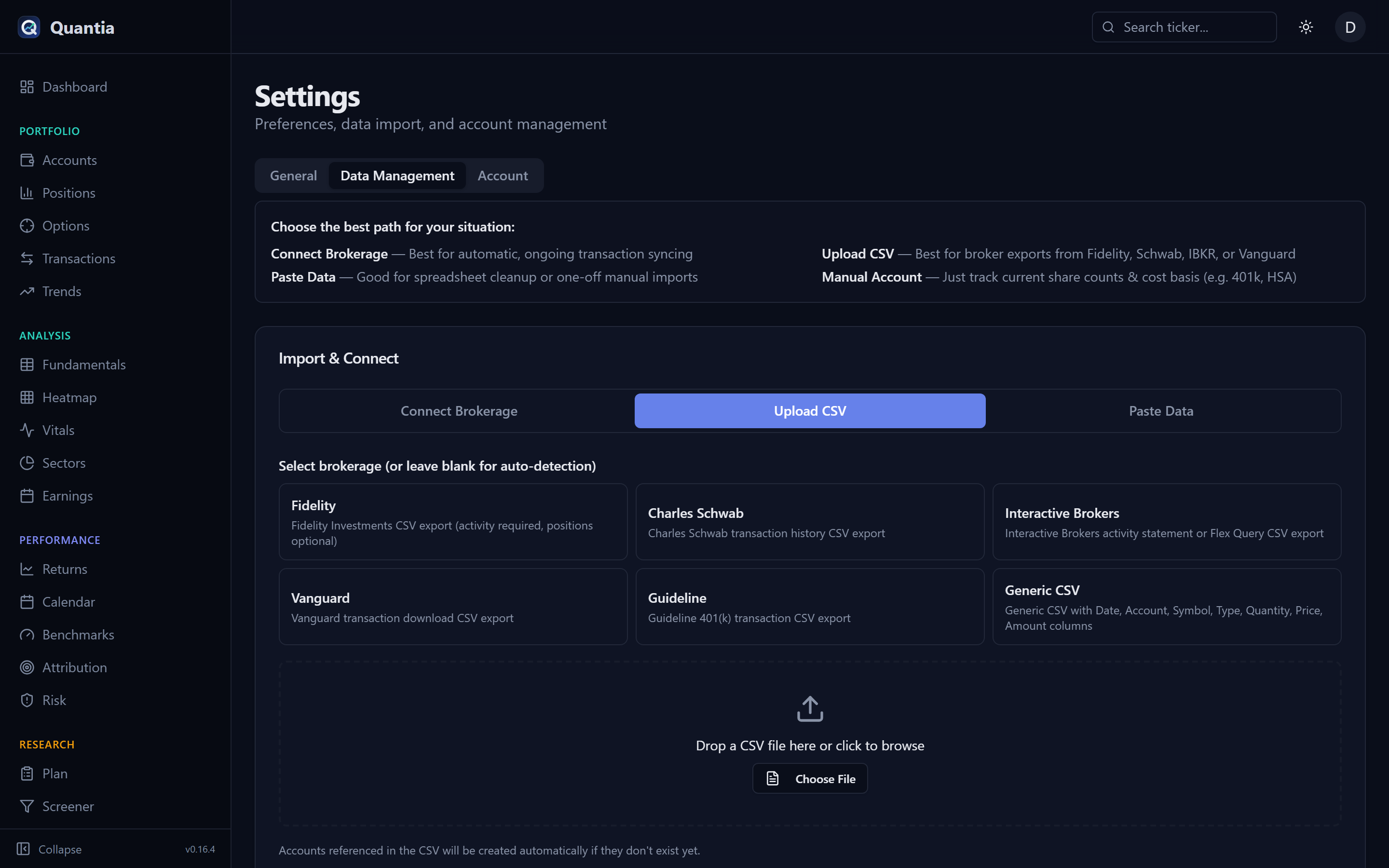 CSV upload screen
