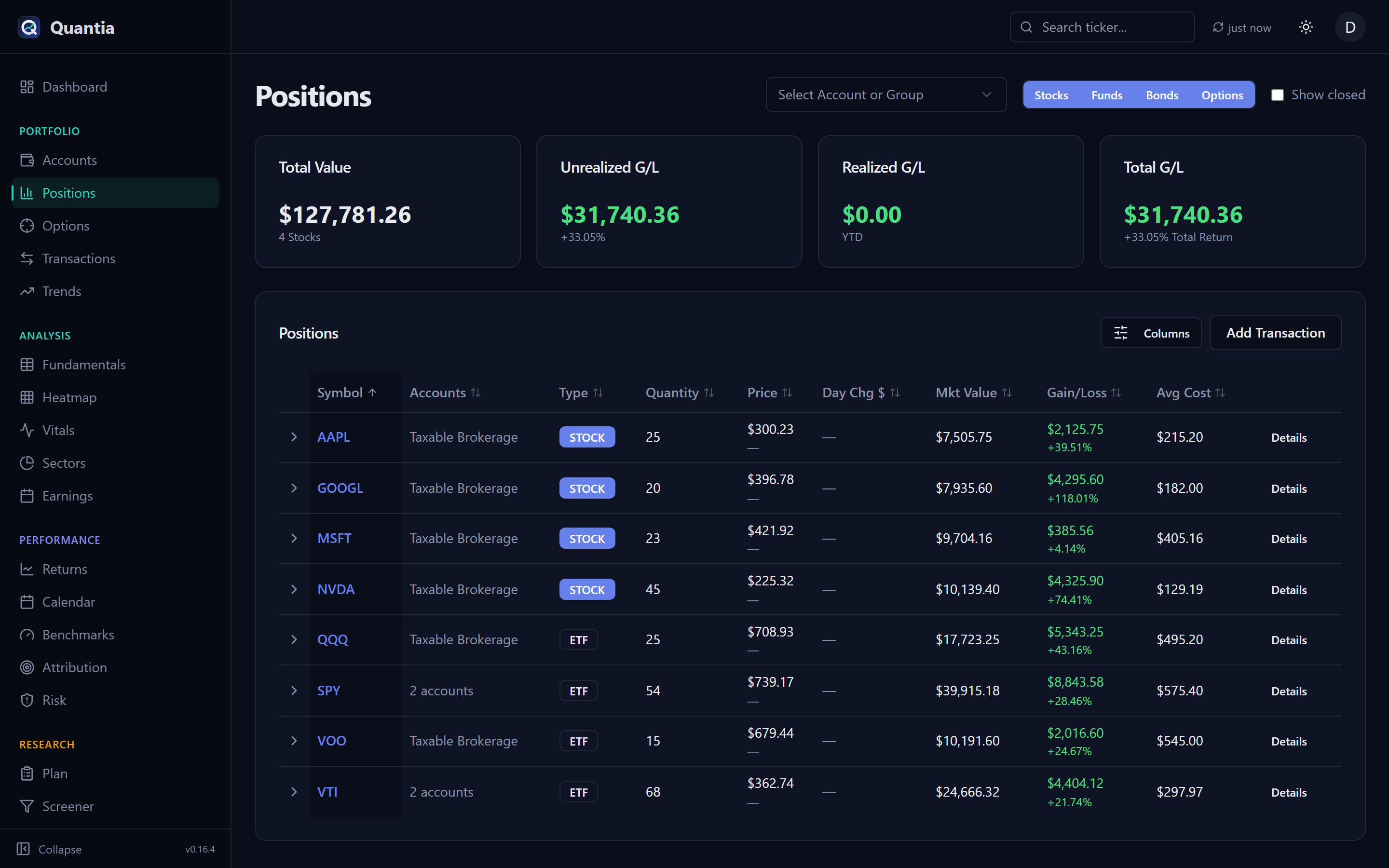 Positions page